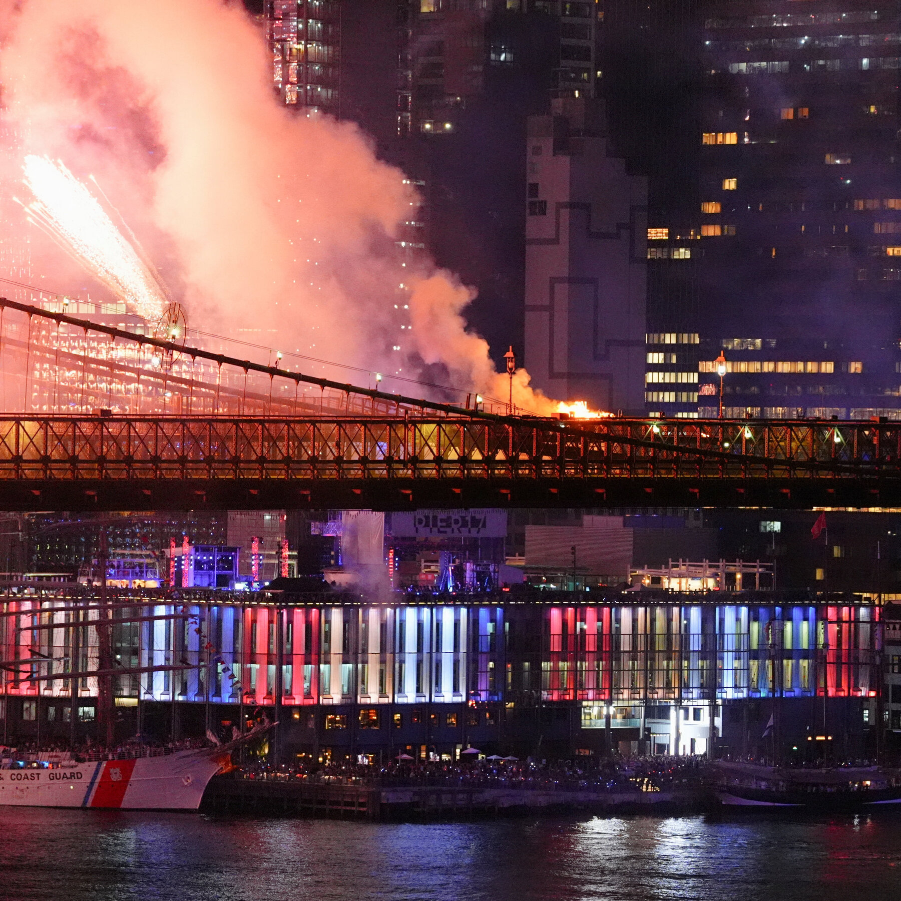 The Brooklyn Bridge Briefly Catches Fire During a Fireworks Display