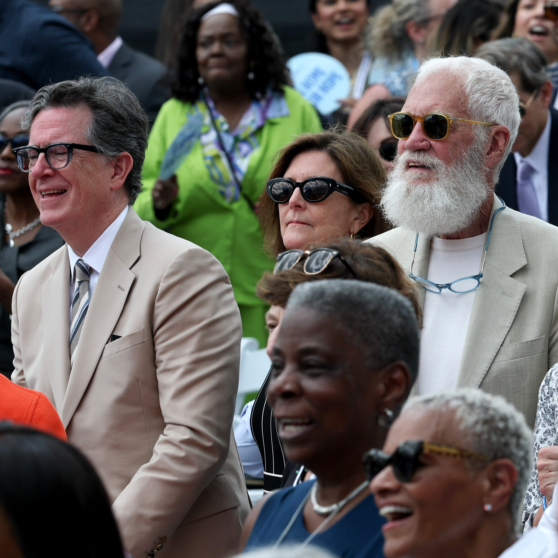 Stephen Colbert Nods to Obama’s Tan Suit at Presidential Center Opening