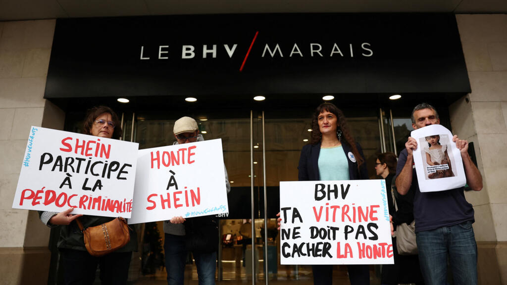 Dozens queue ahead of Shein store opening in Paris, while dozens others protest