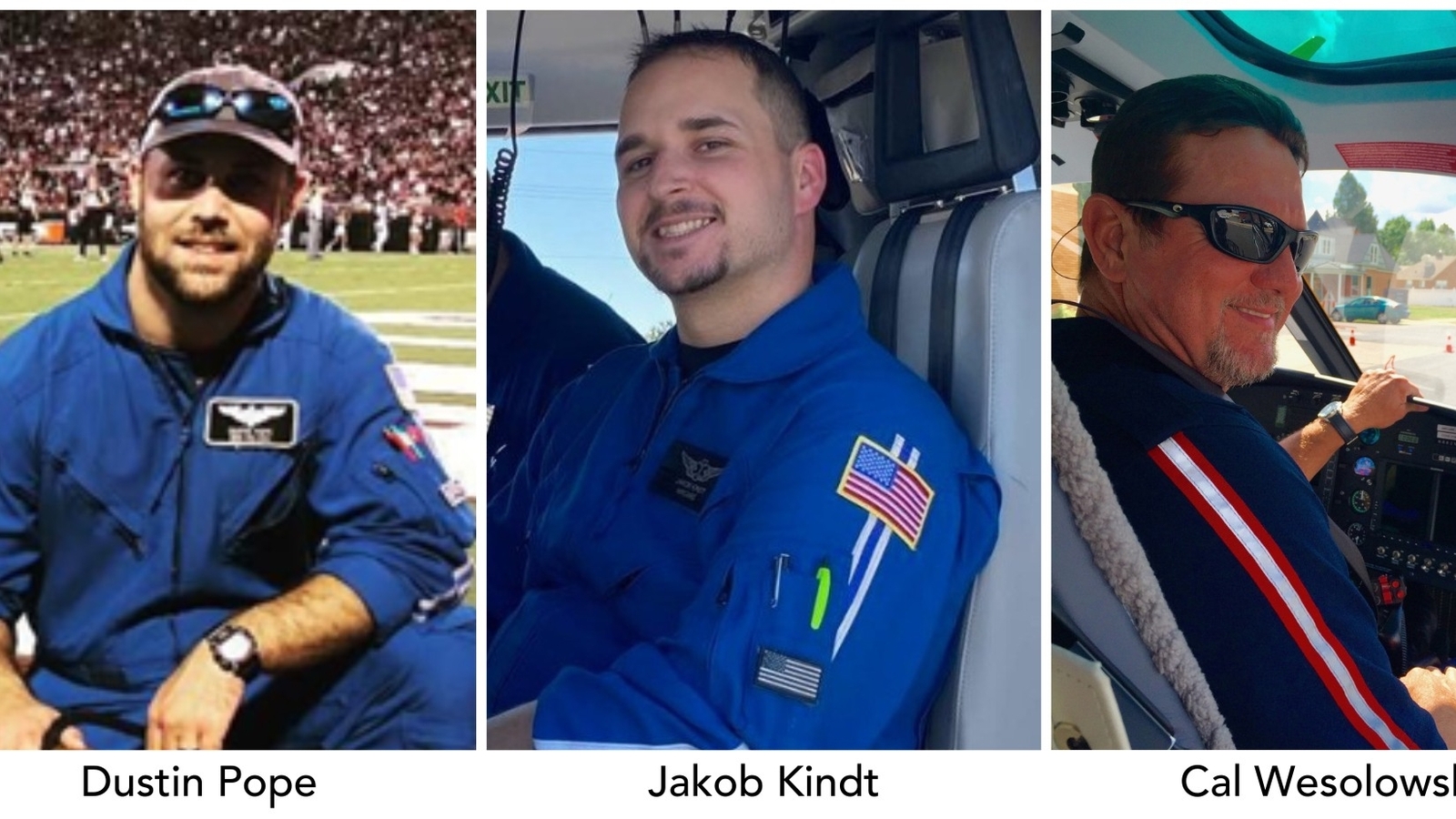 Who are Dustin Pope, Jakob Kindt, and Cal Wesolowski, the responders killed in Mississippi medical helicopter crash?