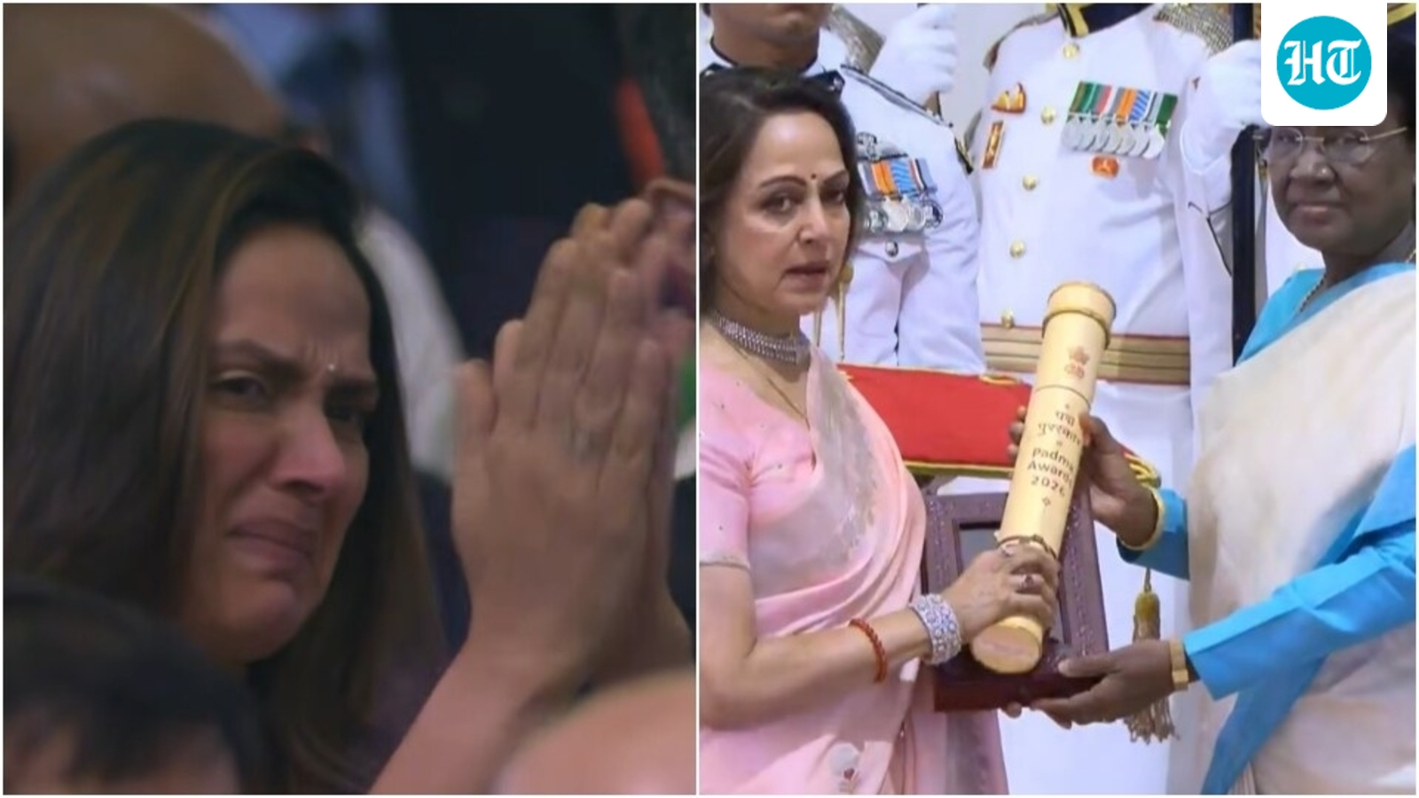 Ahana Deol breaks down as emotional Hema Malini accepts Dharmenda's posthumous Padma Vibhushan at Padma Awards 2026