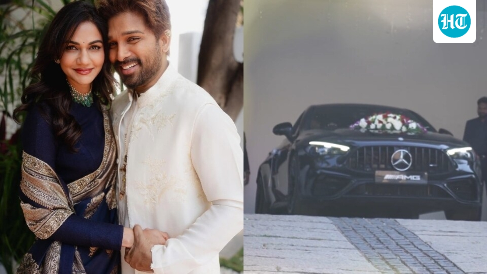 Allu Arjun gifts wife Sneha swanky Mercedes-Benz worth  ₹1.81 crore on 15th anniversary; gets sweet kiss in return. Watch