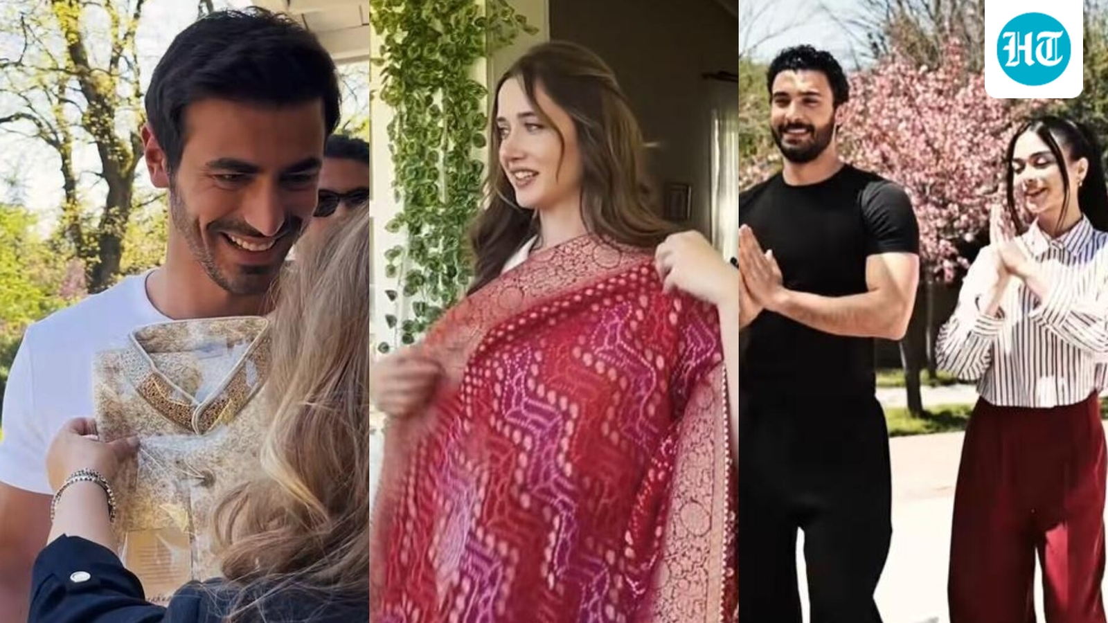 Turkish actors Emin Gunenc and Ilsu Demirci get sherwani, saree as gifts from India; Arafta stars dance to Bole Chudiyan