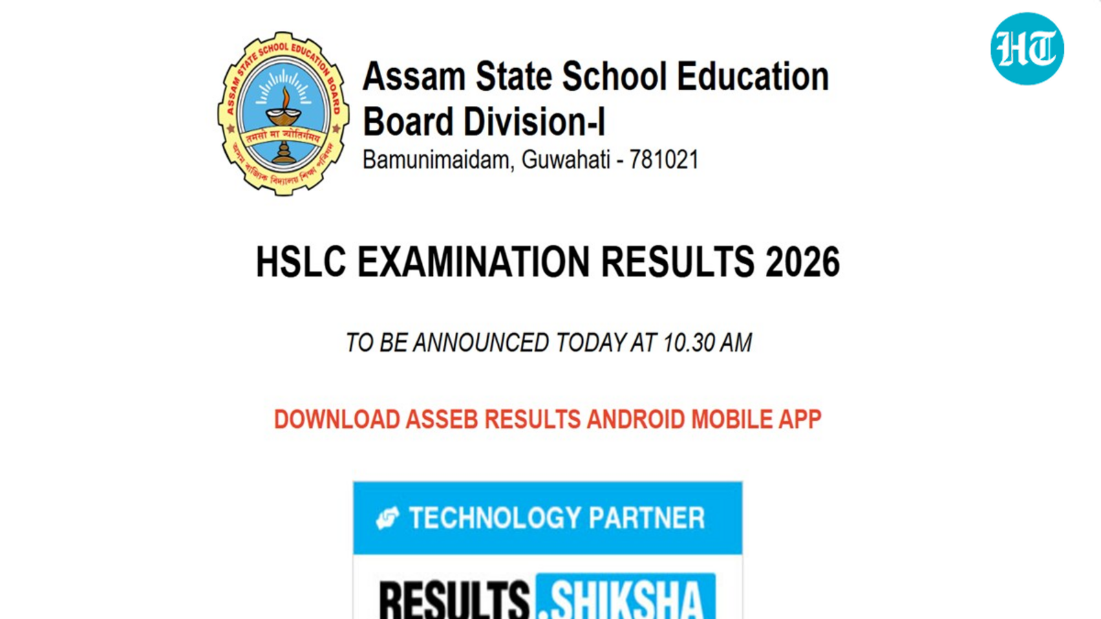 Assam HSLC 10th Result 2026 Live: SEBA Assam 10th results today at sebaonline.org