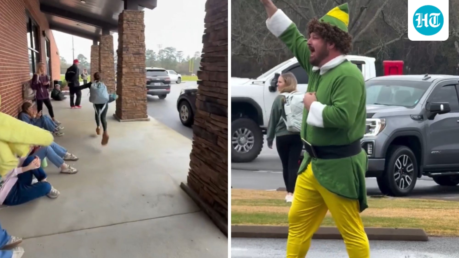Dad goes full ‘elf’ to pick daughter up from school, mom says ‘embarrassment bar has been raised’