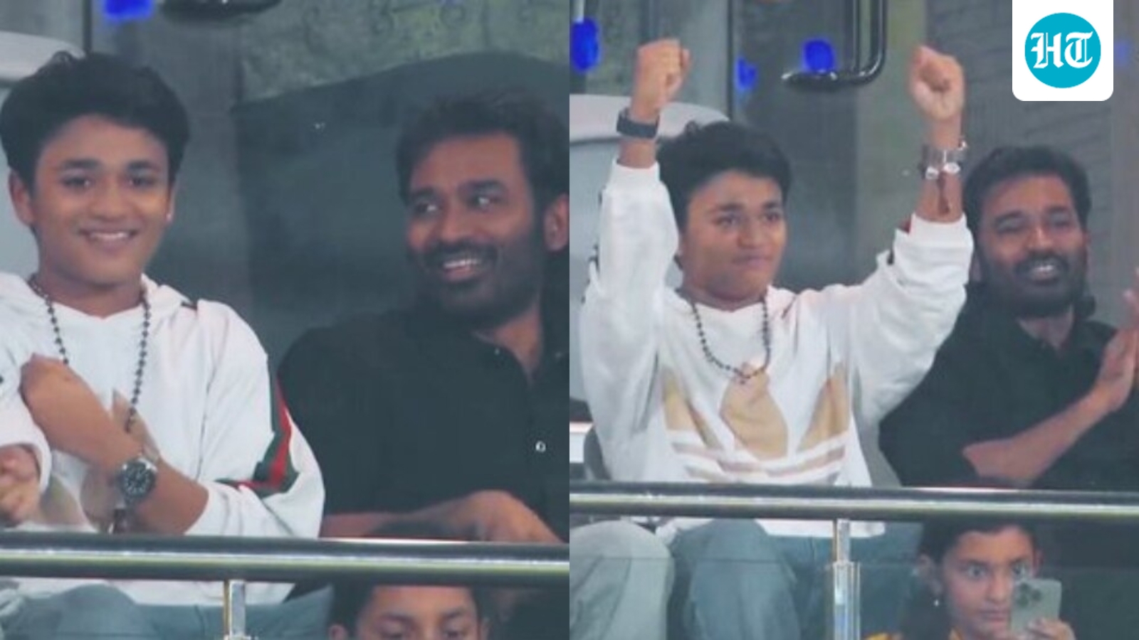 CSK vs MI IPL 2026: Dhanush, his son Linga, Shruti Haasan dot stands at match in Chennai