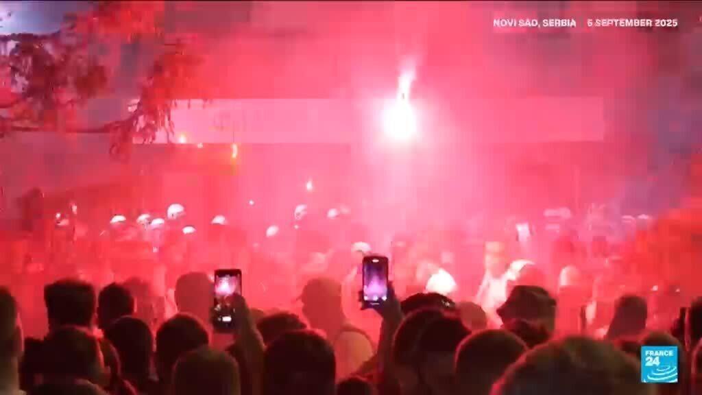 Tear gas fired at thousands of protesters in Serbia demanding free elections and justice
