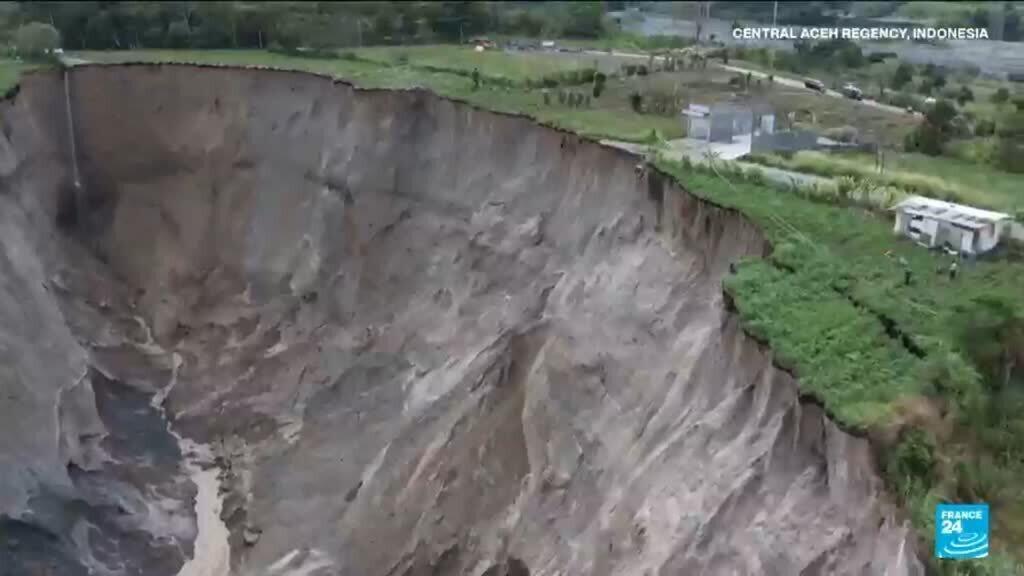 Massive sinkhole swallows farmland in Indonesia