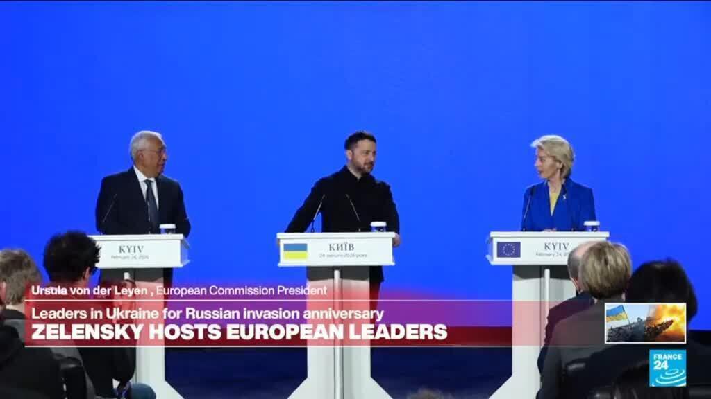 Replay: Volodymyr Zelensky holds press conference with EU chiefs Von der Leyen and Antonio Costa
