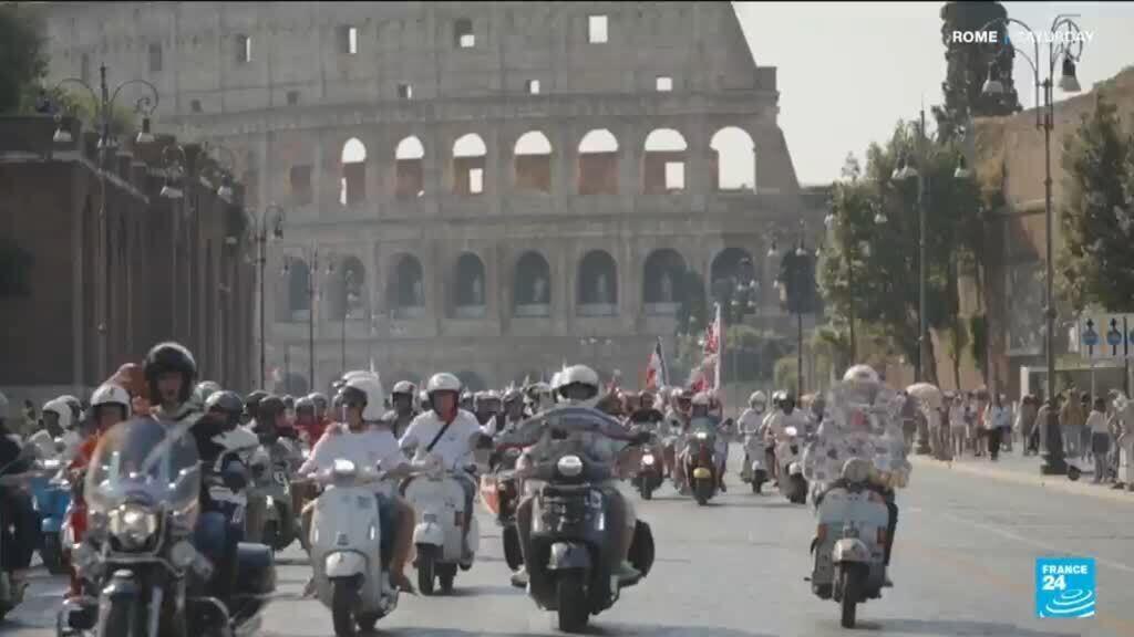 Thousands of Vespas swarm Rome to mark scooter’s 80th anniversary
