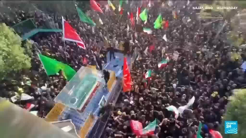 Thousands of mourners march as Khamenei's funeral procession crosses into Iraq