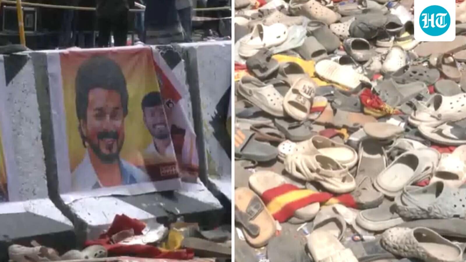 Scattered footwear shows the horrific scale of stampede at Vijay's Karur rally