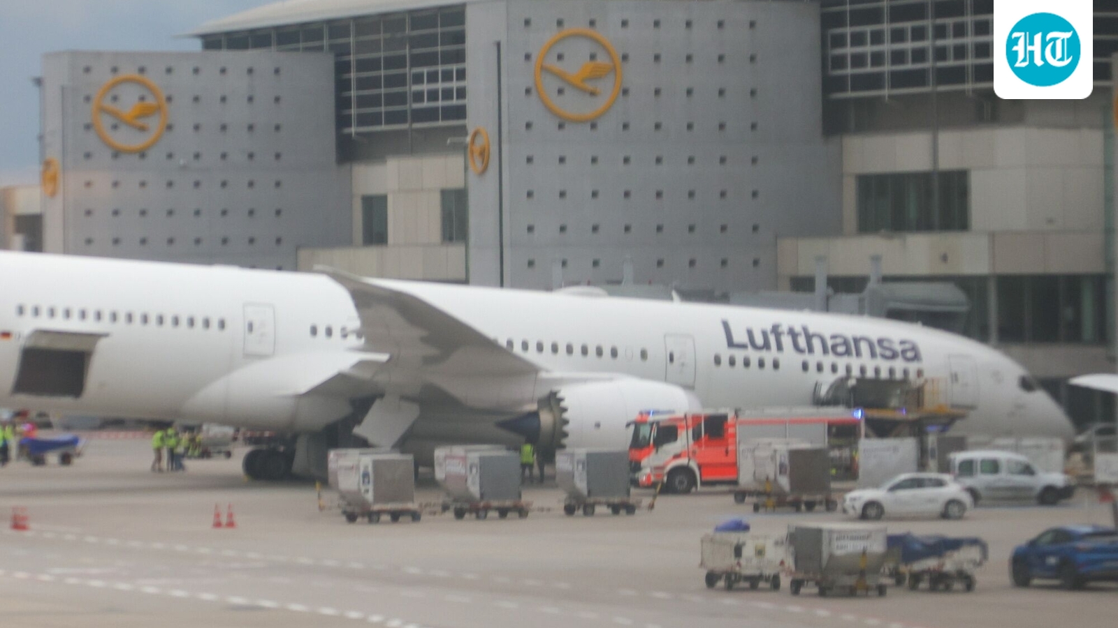 New Lufthansa Dreamliner collapses while parked, dramatic scene captured on camera; crew member injured