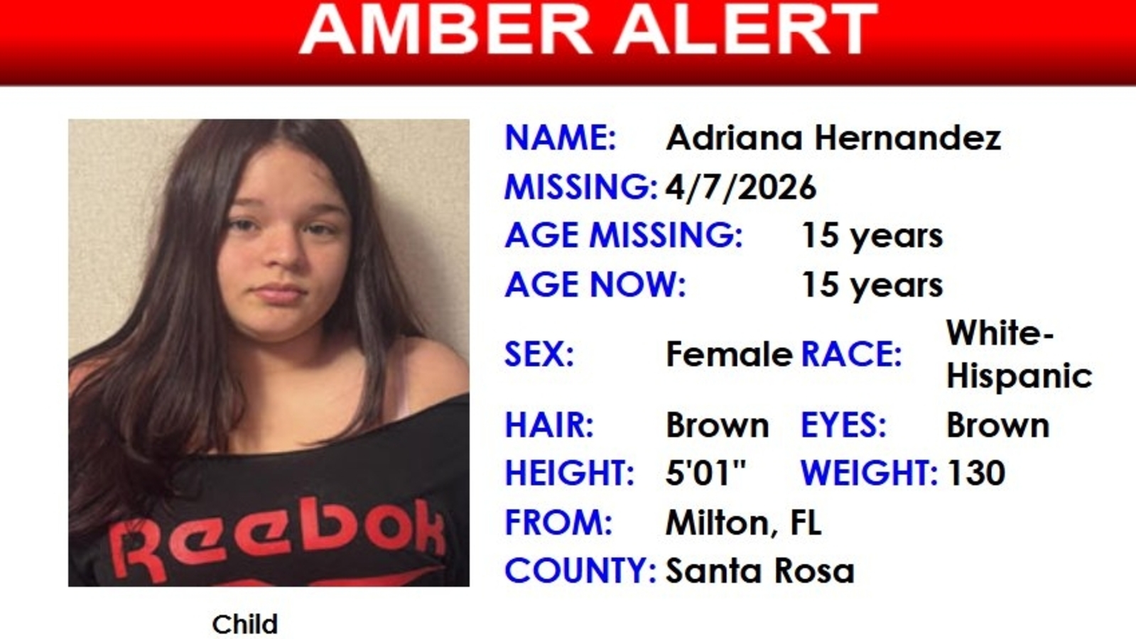 Adriana Hernandez kidnapping: Florida Amber Alert issued for missing teen from Santa Rosa County; what we know