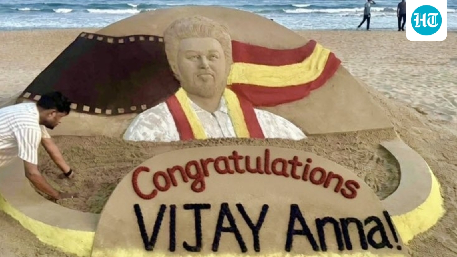 ‘Breathtaking creation’: Vijay thanks sand artist Sudarsan Pattnaik for tribute on Tamil Nadu poll victory