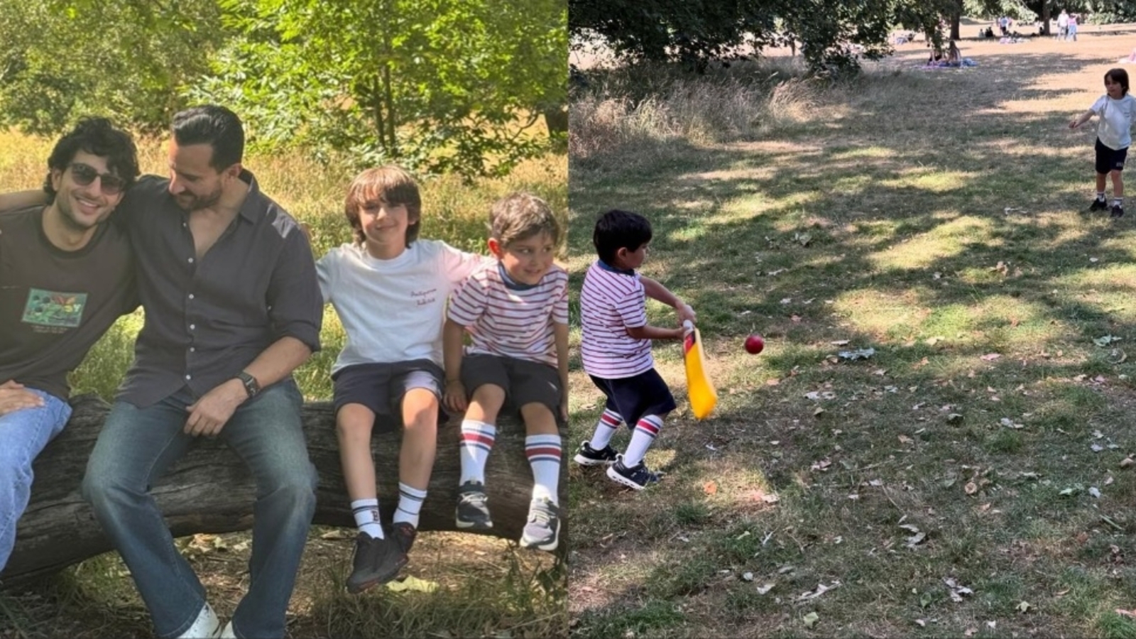 Taimur and Jeh play cricket under dad Saif Ali Khan, brother Ibrahim's watchful eyes in Pataudi boys' day at the park