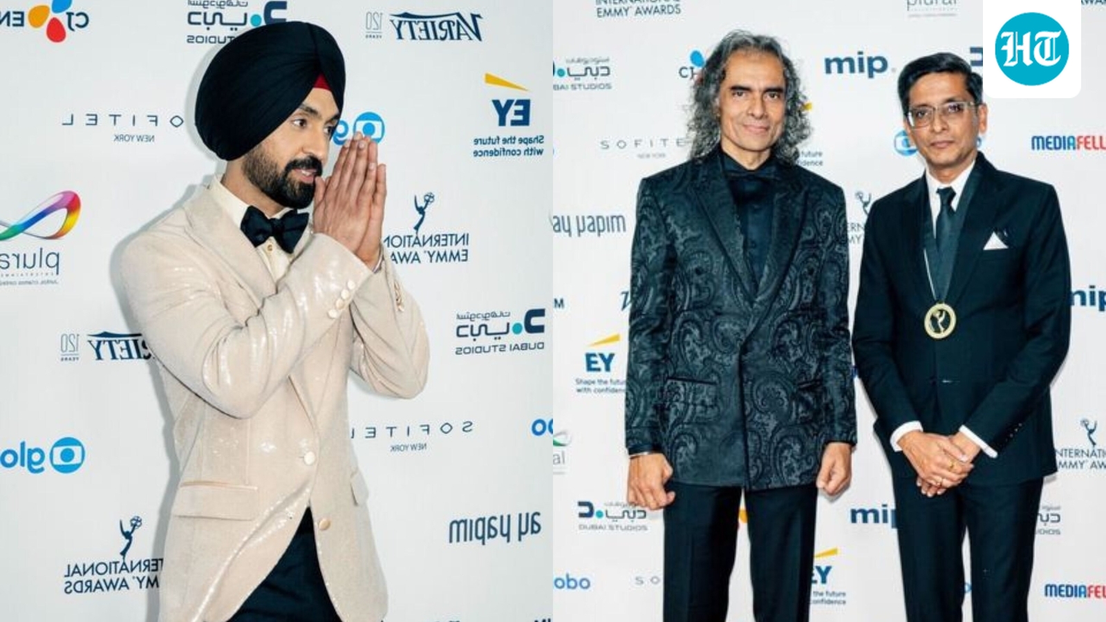 Amar Singh Chamkila duo Diljit Dosanjh, Imtiaz Ali greet paps with namaste on International Emmy Awards 2025 red carpet