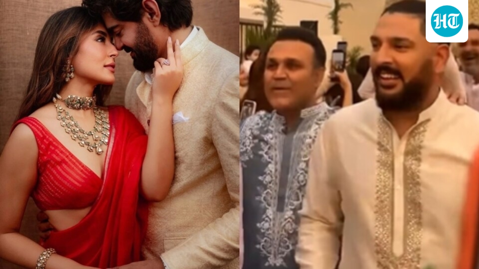 Yuvraj Singh, Virender Sehwag dance with newlyweds Kritika Kamra, Gaurav Kapur at their entry after wedding