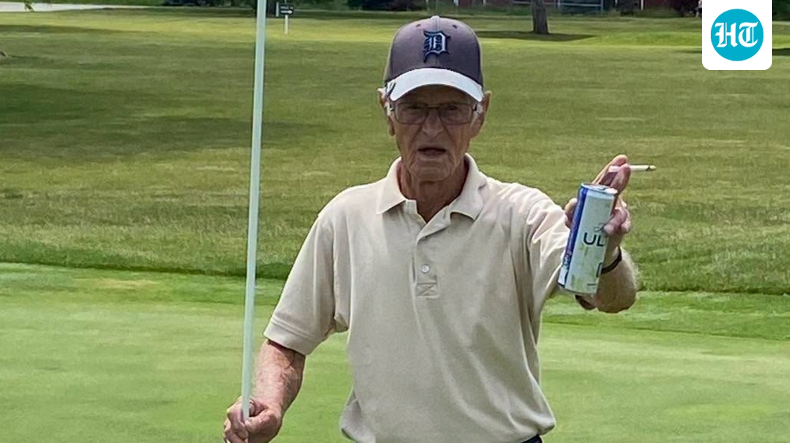 87-year-old golfer celebrates 135-yard hole-in-one with iconic pose in stunning golf moment