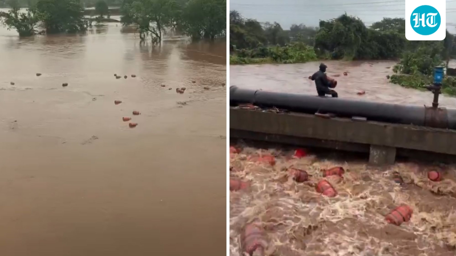 Watch: Maharashtra floods sweep away 3,000 LPG cylinders, locals risk lives as they rush to collect