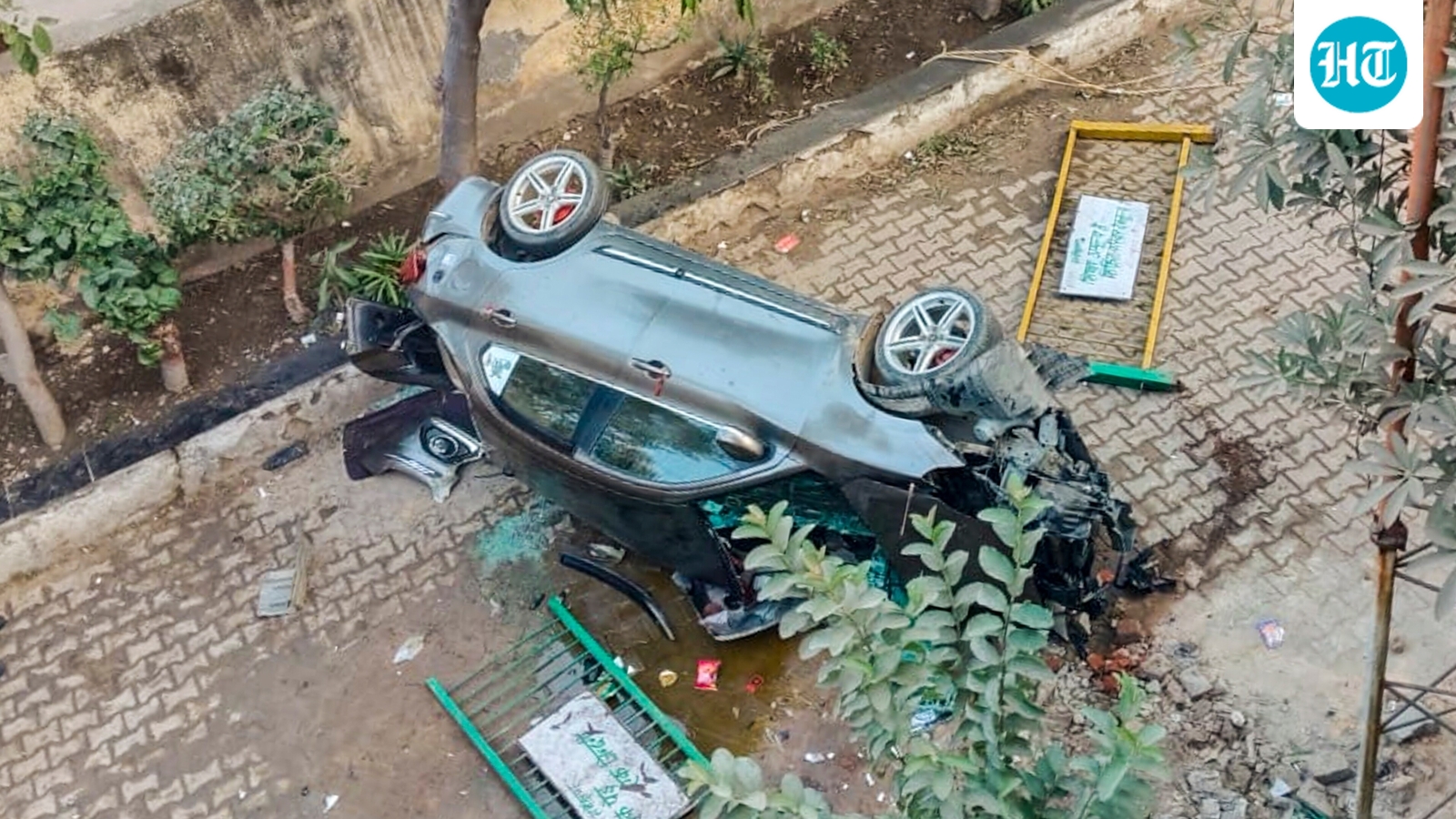 Speeding car plunges 50 feet from Ghaziabad's Rajnagar flyover after driver dozes off | Video