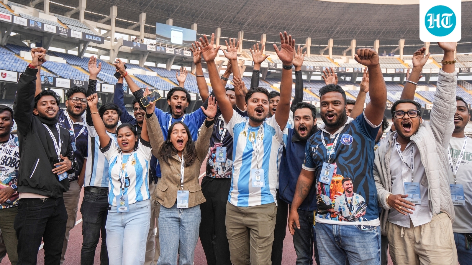 Messi fans throng Kolkata airport as footballer lands for GOAT India Tour 2025 | Watch