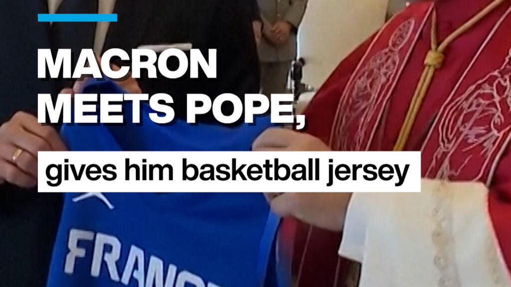 Macron meets pope, gives him basketball jersey