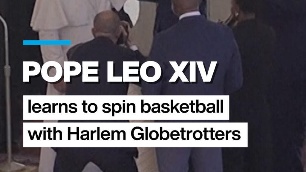 #Pope Leo XIV learns to spin #basketball with Harlem Globetrotters