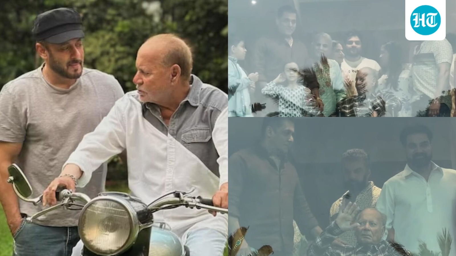 Salman Khan blows flying kisses, Salim Khan waves at fans on Eid in his first appearance after hospital discharge. Watch