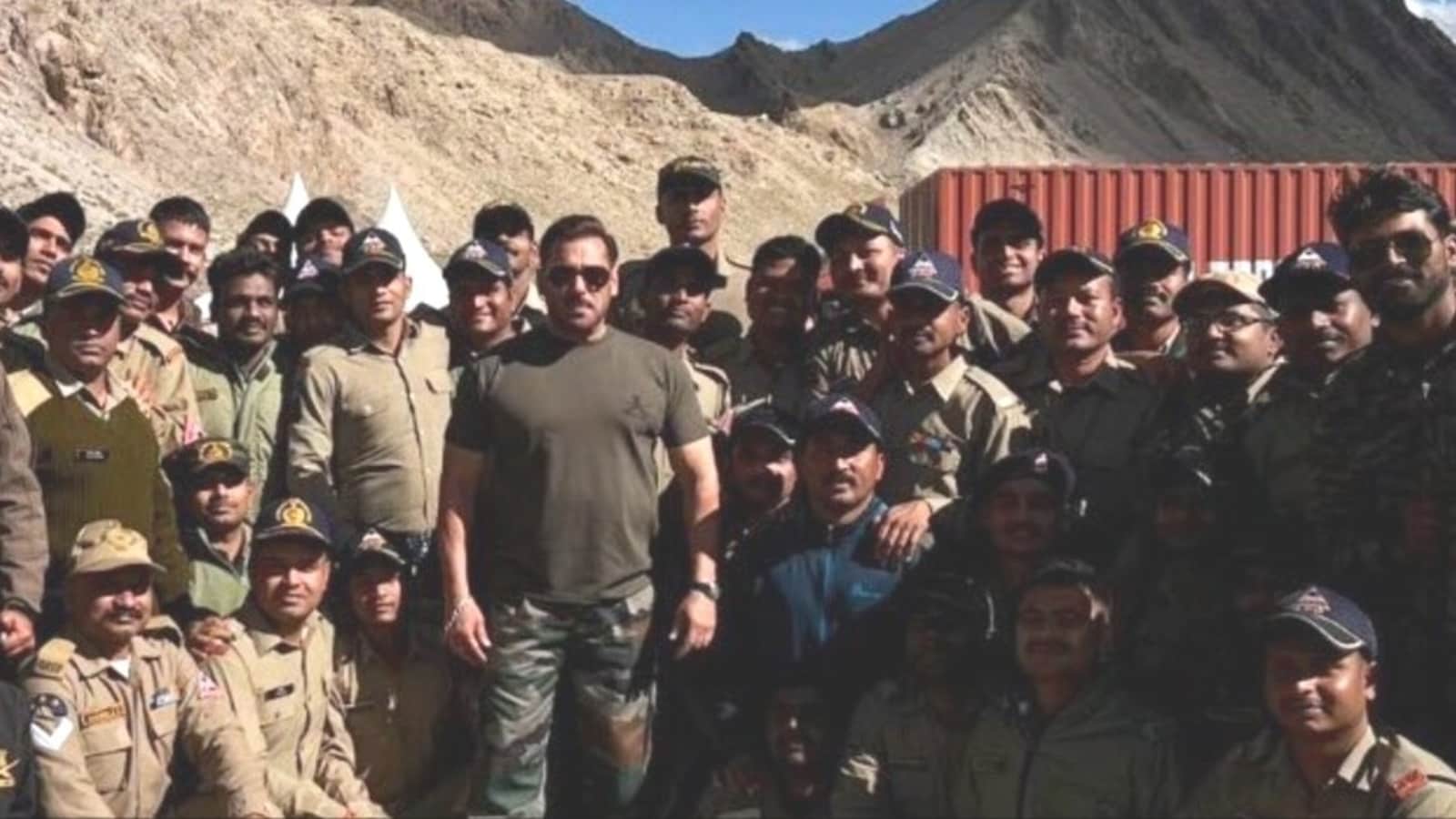 Salman Khan takes a break from Battle of Galwan shoot in Ladakh to pose with soldiers, their family members. See pics