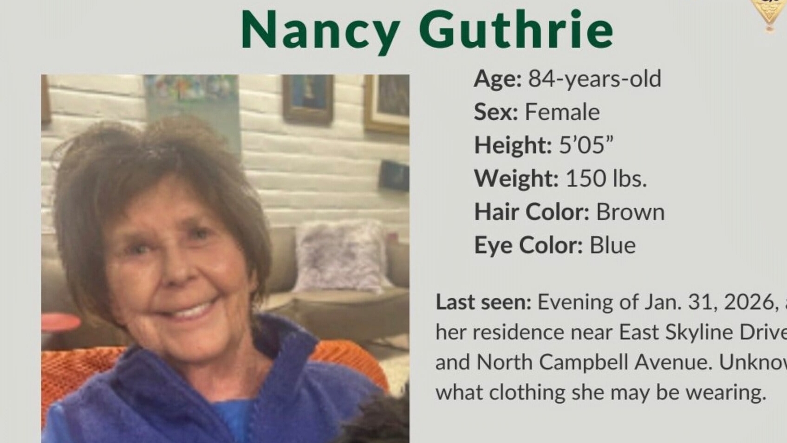 Nancy Guthrie cops to release surveillance photo of potential suspect: Report