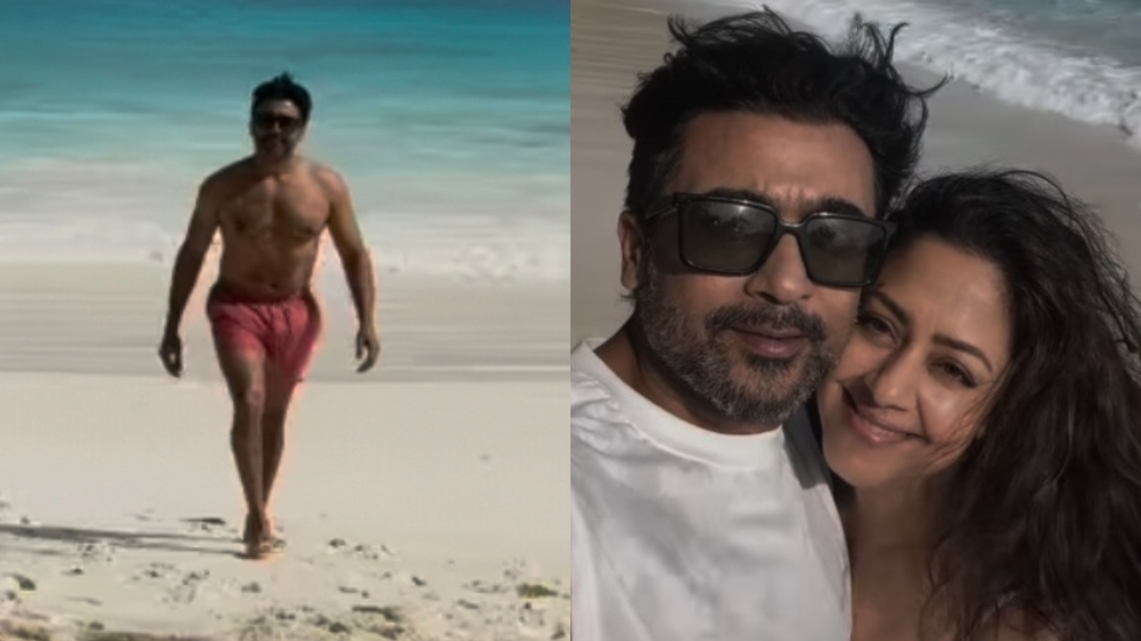 Suriya goes shirtless, Jyotika soaks in the view in video from their vacation; fans think it's Uyirin Uyirae-coded