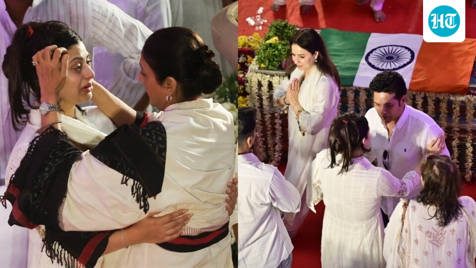 Tabu consoles Asha Bhosle's grieving granddaughter; Sachin Tendulkar pays last respects as singer wrapped in tricolour