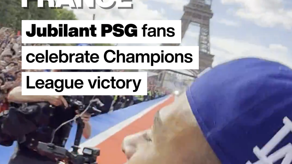Jubilant PSG fans celebrate Champions League victory by the Eiffel Tower