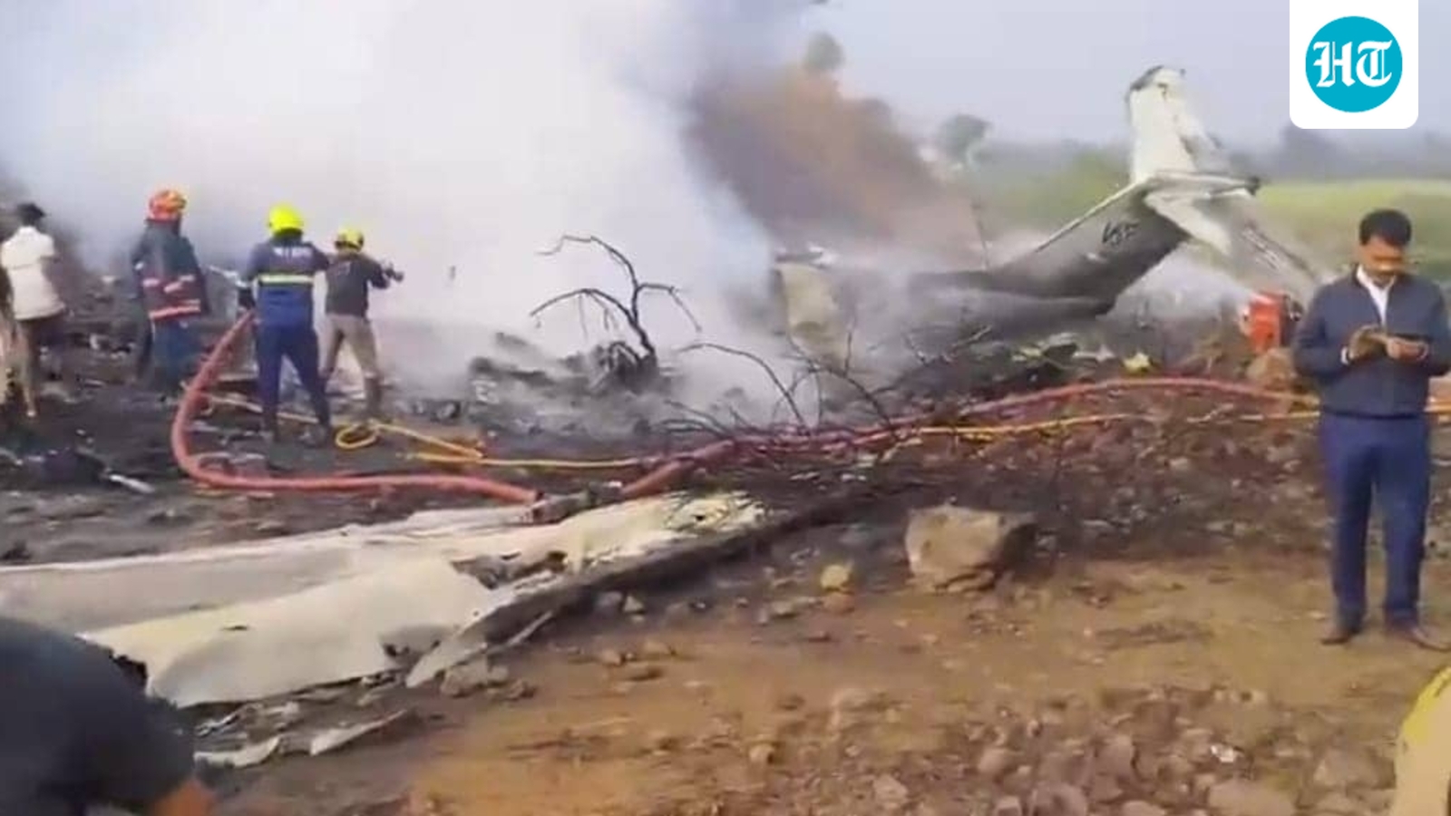First visuals from Ajit Pawar's plane crash site in Maharashtra's Baramati
