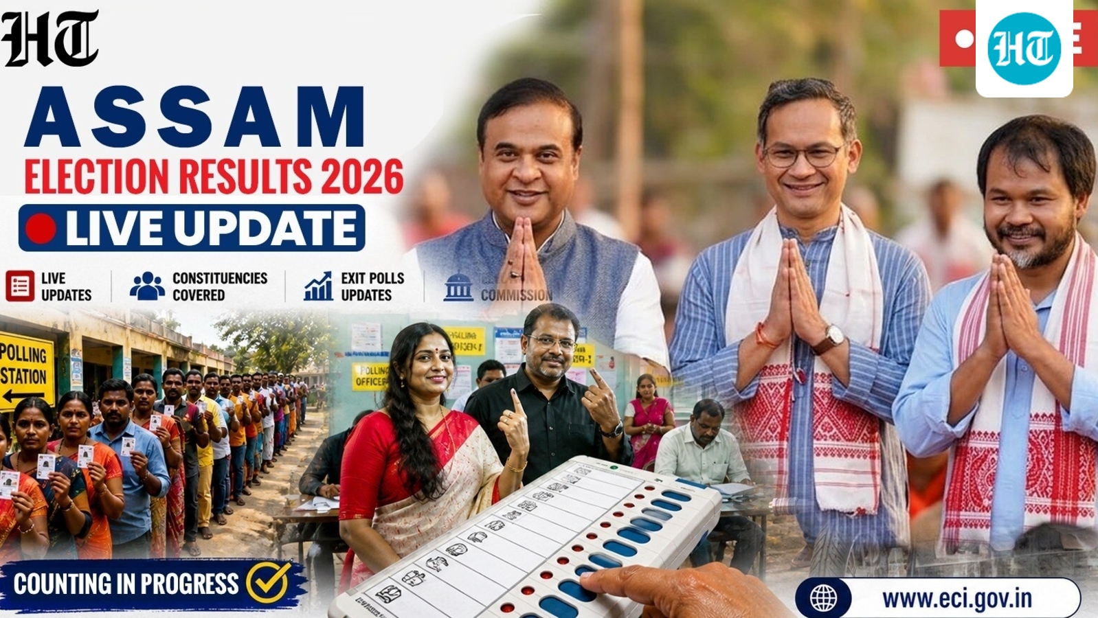ECI Assam election results LIVE: Intense fight in Assam; BJP leads by 50 seats, Congress chases with 30