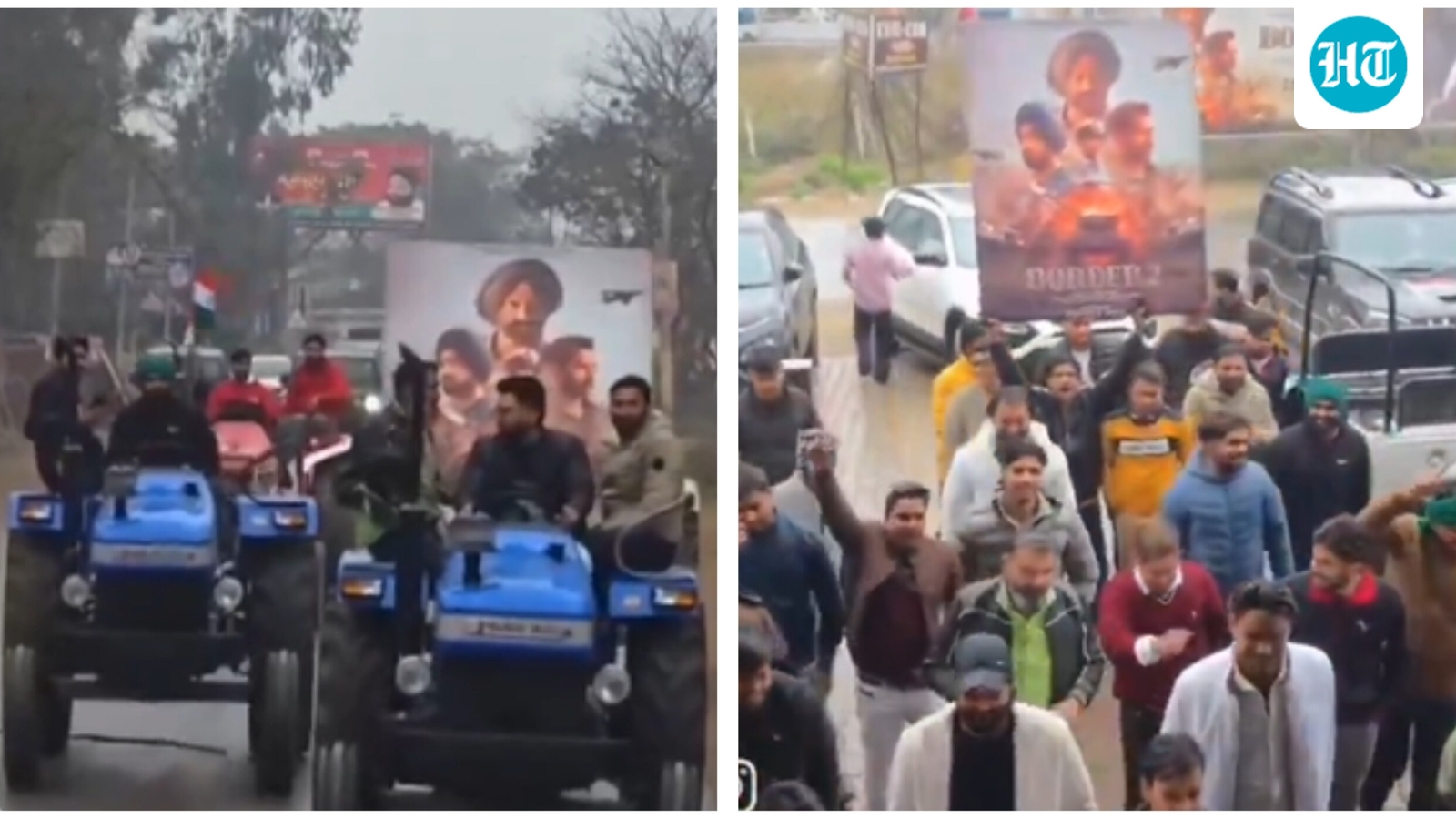 Fans arrive on tractors again to catch Sunny Deol's Border 2 in theatres. Watch