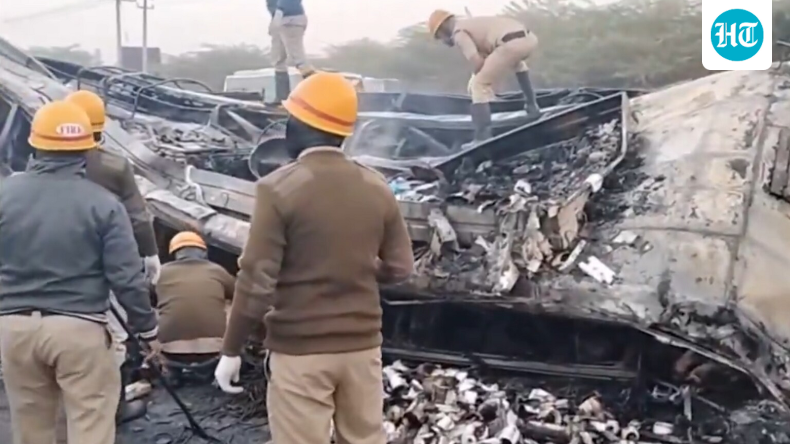 Bus mangled, charred bodies on road: Aftermath of deadly collision in Karnataka's Chitradurga