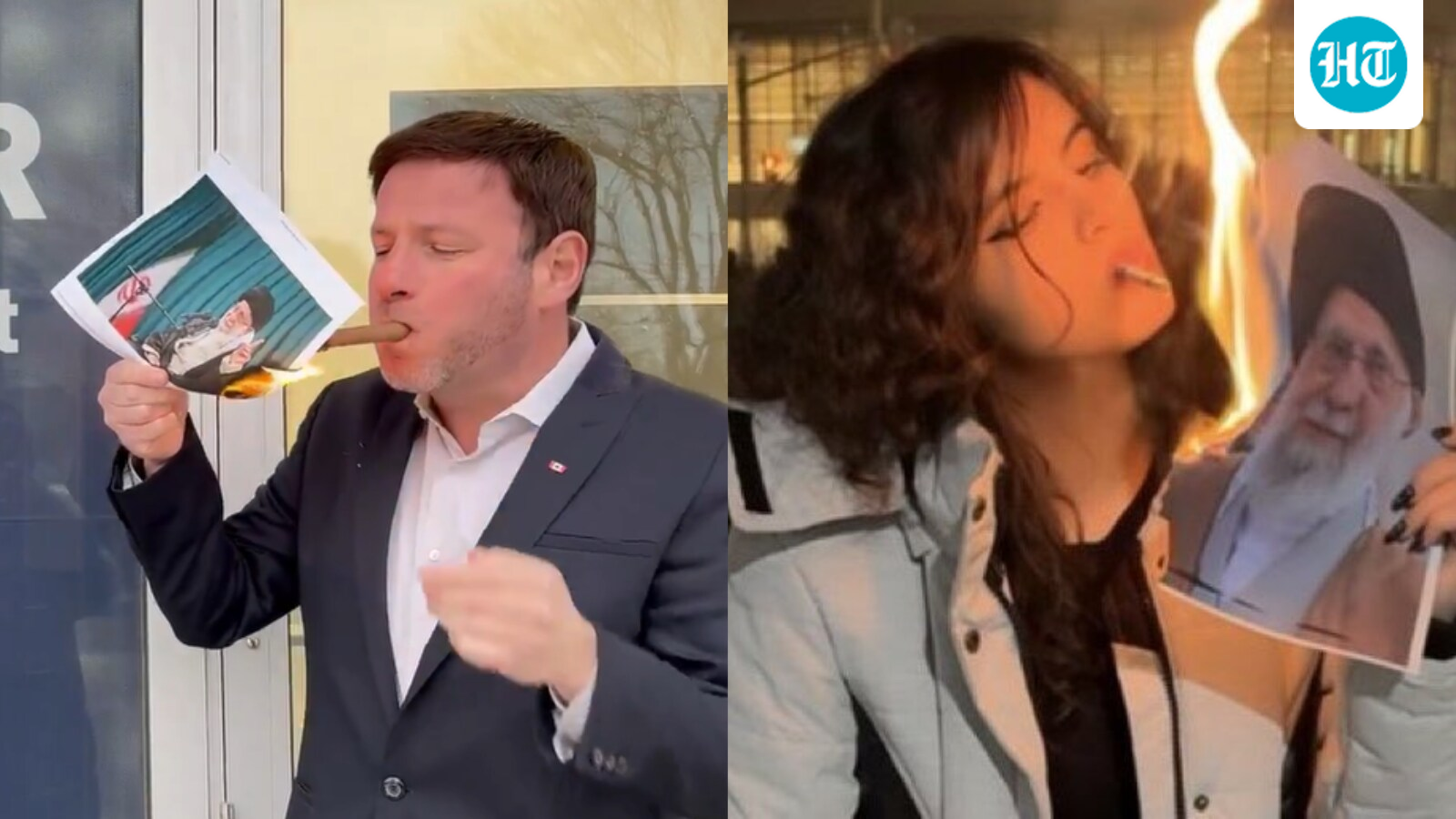 Canadian MP joins viral Iran protest trend, lights cigar with Khamenei's burning photo | Watch