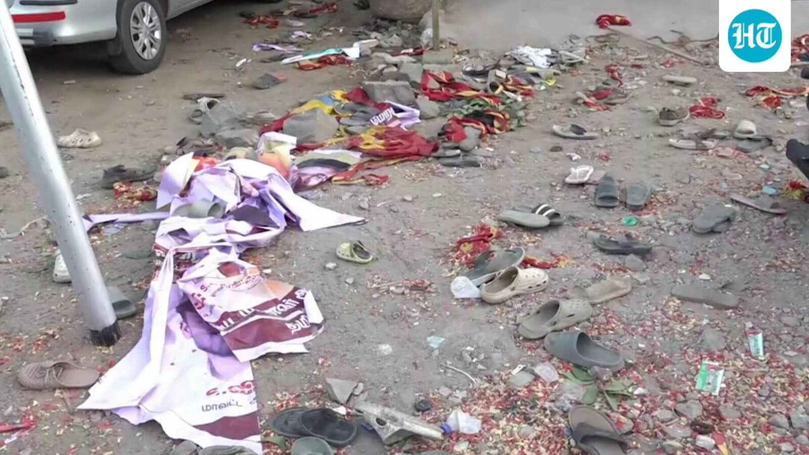 From celebration to tragedy: Karur rally site strewn with shoes and debris after stampede