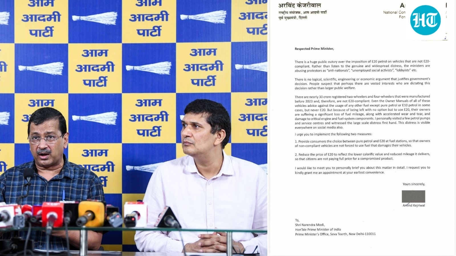 Kejriwal writes to PM, seeks meeting over E20; demands pure petrol option at fuel stations