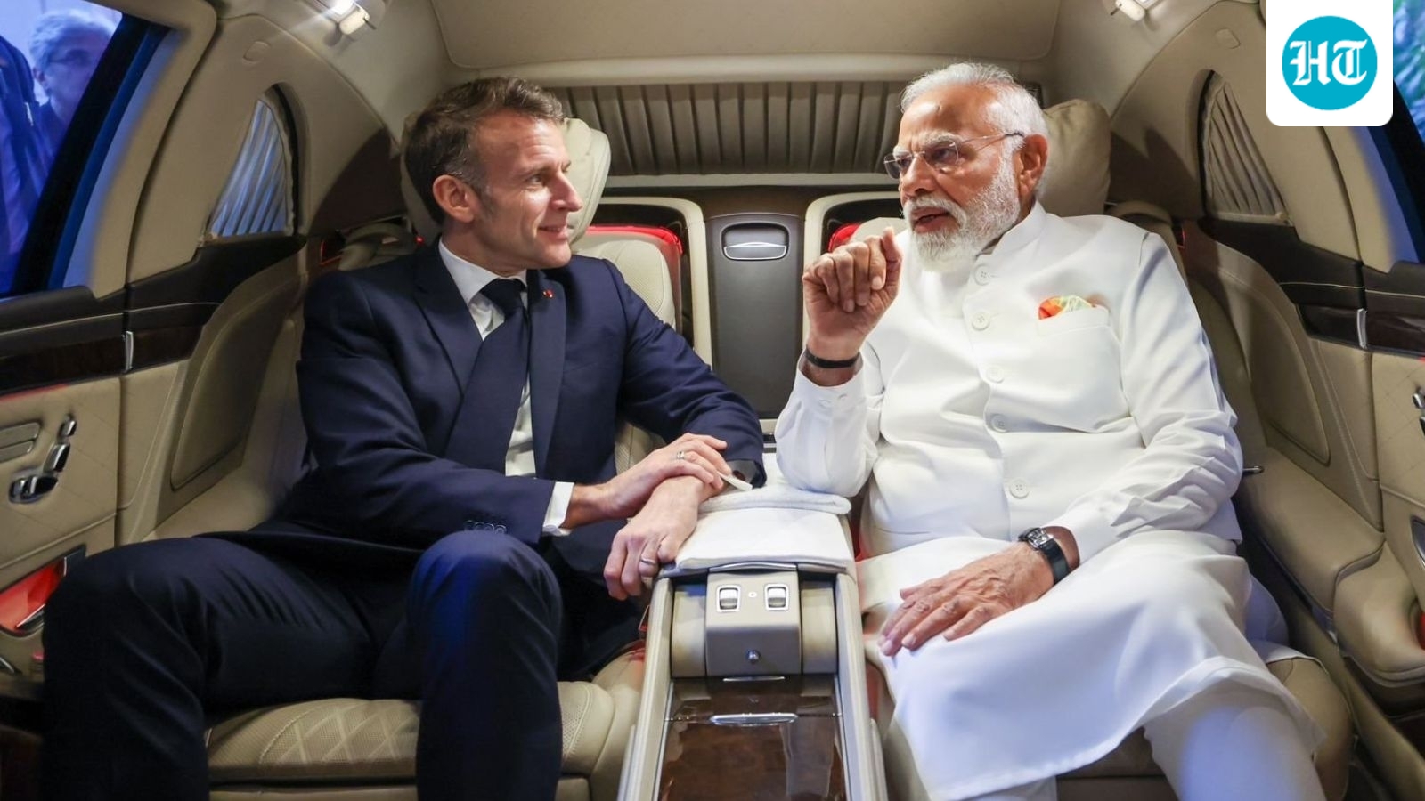 PM Modi shares ride with French President Macron en route to India-France Innovation Forum after meeting