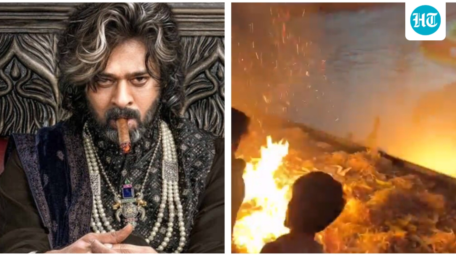 Fire breaks out inside cinema hall as Prabhas fans do aarti, burst crackers during The Raja Saab show. Watch