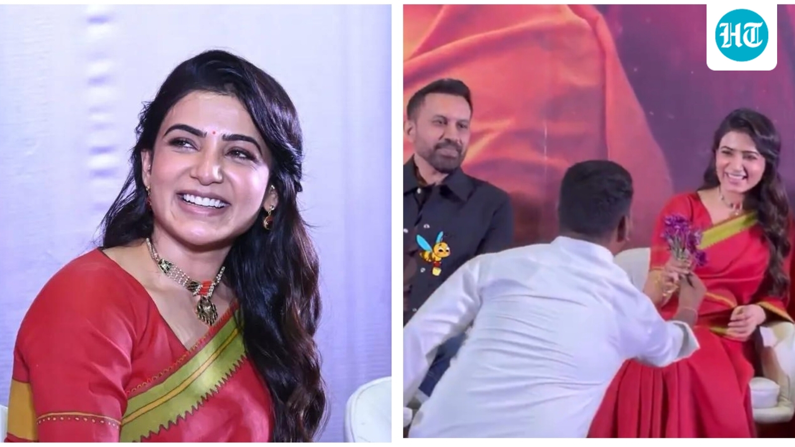Samantha Ruth Prabhu blushes as fan breaks security to gift flowers to her in front of Raj Nidimoru. Watch