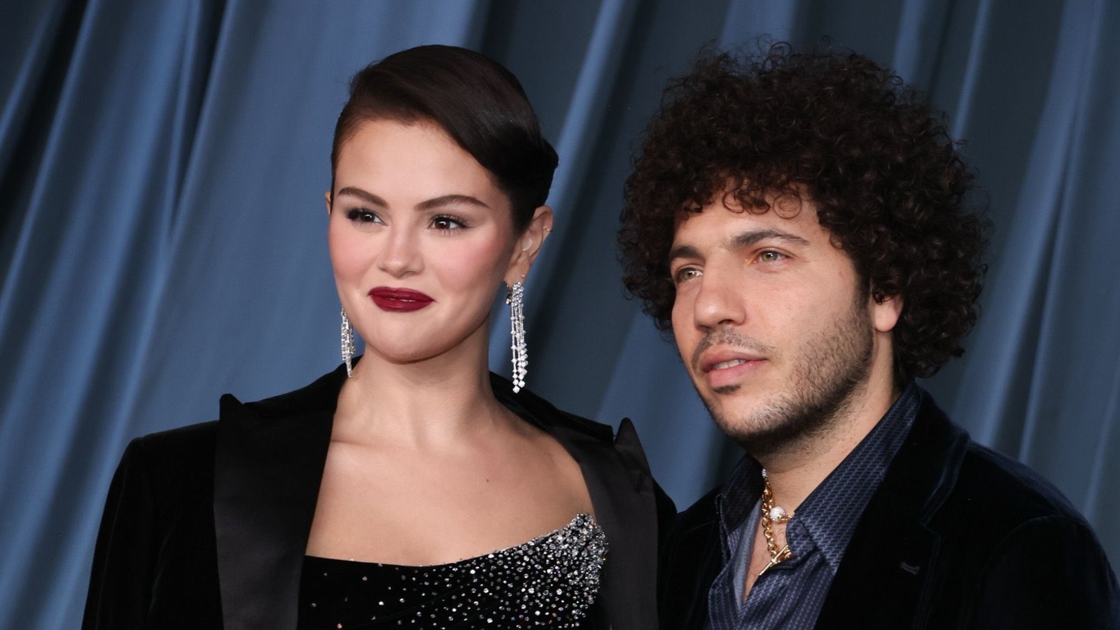 Selena Gomez and Benny Blanco smile at each other as they make first appearance after wedding at Academy Museum Gala