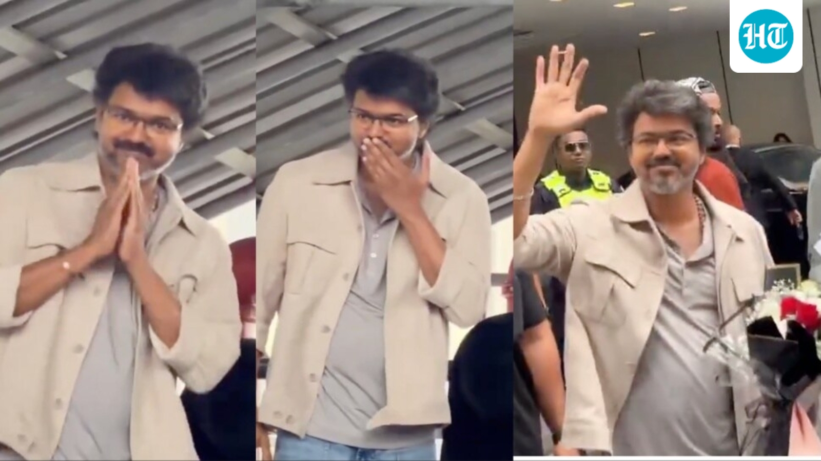 Vijay blows kisses to fans and collects gifts from them as he leaves Malaysia after Jana Nayagan event. Watch
