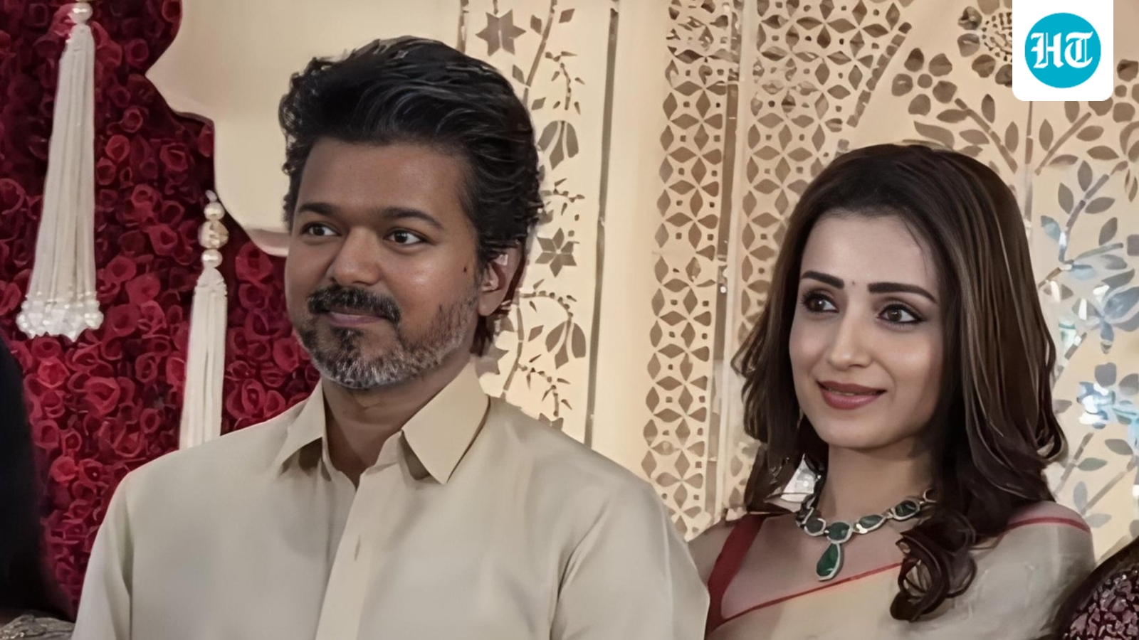 Vijay and Trisha attend Kalpathi Suresh’s son's wedding reception after his wife Sankgeetha filed for divorce. Watch
