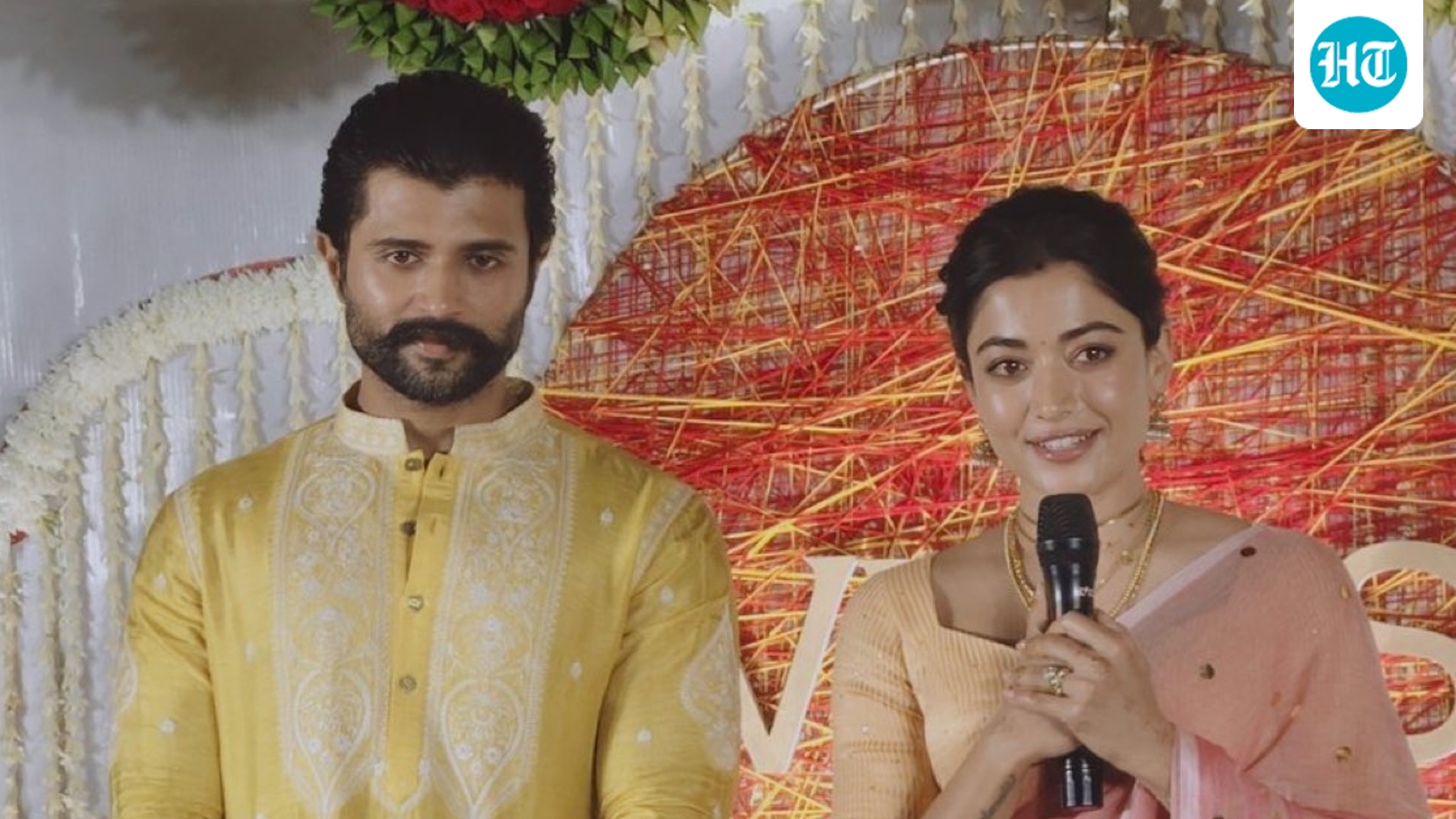 Rashmika Mandanna blushes as husband Vijay Deverakonda says, ‘Telugu states have new daughter-in-law, take care of her’